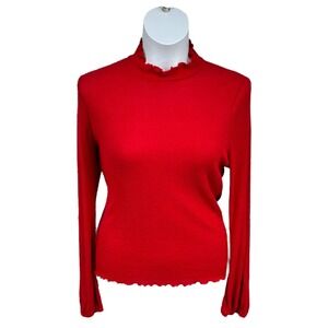 Red Ribbed Lettuce Hem Crop Top Long Sleeve Stretch Knit XXL American Rag
